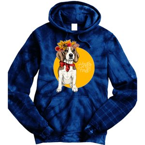 Beagle Dog Wearing Autumn leaves Crown Hello fall Tie Dye Hoodie