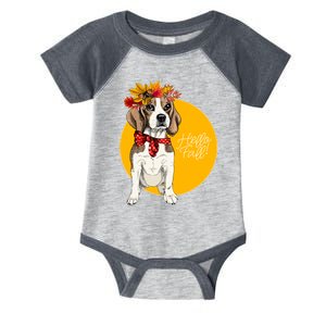 Beagle Dog Wearing Autumn leaves Crown Hello fall Infant Baby Jersey Bodysuit