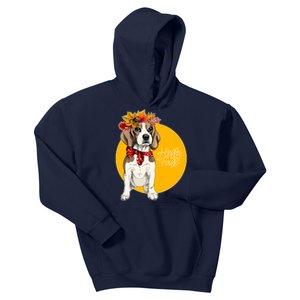 Beagle Dog Wearing Autumn leaves Crown Hello fall Kids Hoodie