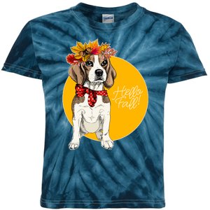 Beagle Dog Wearing Autumn leaves Crown Hello fall Kids Tie-Dye T-Shirt