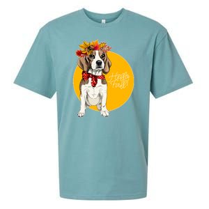 Beagle Dog Wearing Autumn leaves Crown Hello fall Sueded Cloud Jersey T-Shirt