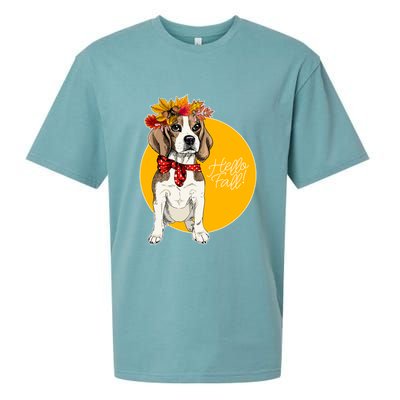 Beagle Dog Wearing Autumn leaves Crown Hello fall Sueded Cloud Jersey T-Shirt