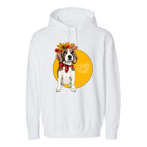 Beagle Dog Wearing Autumn leaves Crown Hello fall Garment-Dyed Fleece Hoodie