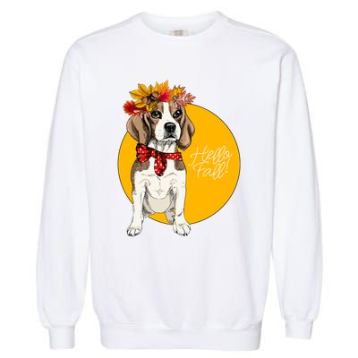 Beagle Dog Wearing Autumn leaves Crown Hello fall Garment-Dyed Sweatshirt