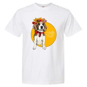 Beagle Dog Wearing Autumn leaves Crown Hello fall Garment-Dyed Heavyweight T-Shirt