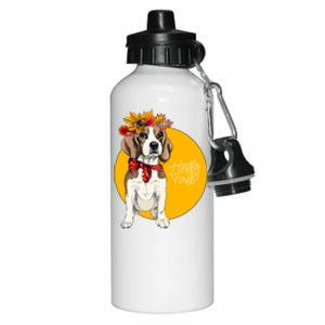 Beagle Dog Wearing Autumn leaves Crown Hello fall Aluminum Water Bottle