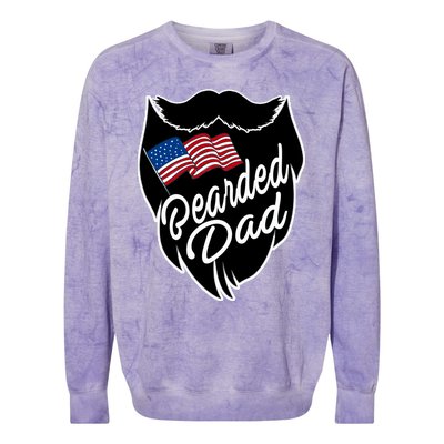 Bearded Dad With American Flag Funny Fathers Day Gift Colorblast Crewneck Sweatshirt