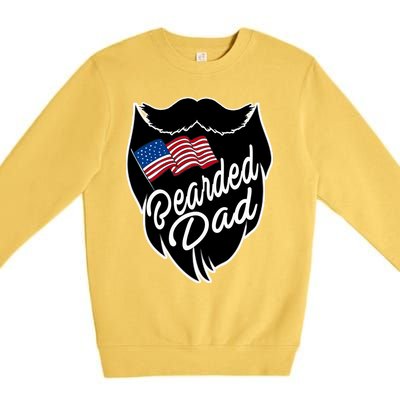 Bearded Dad With American Flag Funny Fathers Day Gift Premium Crewneck Sweatshirt