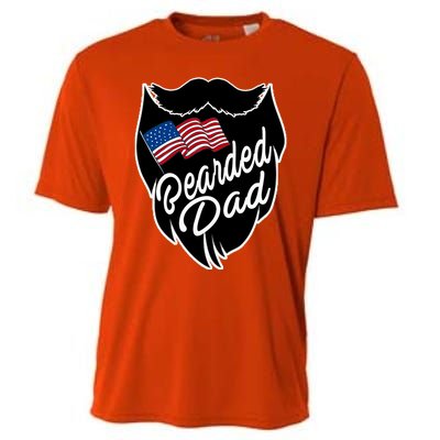 Bearded Dad With American Flag Funny Fathers Day Gift Cooling Performance Crew T-Shirt