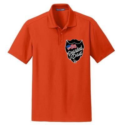 Bearded Dad With American Flag Funny Fathers Day Gift Dry Zone Grid Polo