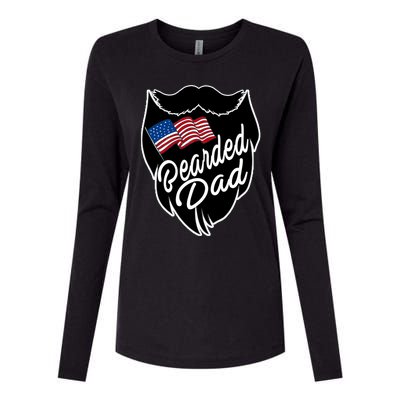 Bearded Dad With American Flag Funny Fathers Day Gift Womens Cotton Relaxed Long Sleeve T-Shirt