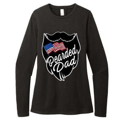 Bearded Dad With American Flag Funny Fathers Day Gift Womens CVC Long Sleeve Shirt