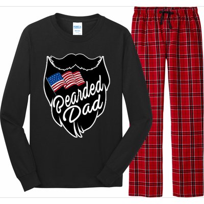 Bearded Dad With American Flag Funny Fathers Day Gift Long Sleeve Pajama Set