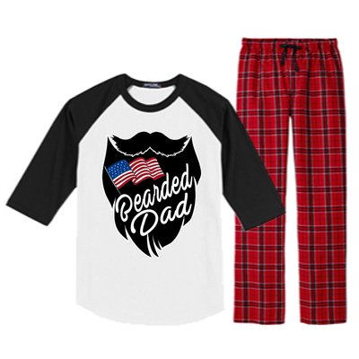 Bearded Dad With American Flag Funny Fathers Day Gift Raglan Sleeve Pajama Set