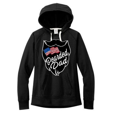 Bearded Dad With American Flag Funny Fathers Day Gift Women's Fleece Hoodie