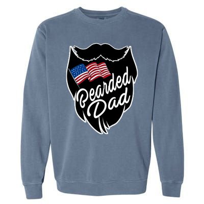 Bearded Dad With American Flag Funny Fathers Day Gift Garment-Dyed Sweatshirt