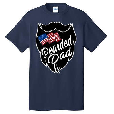 Bearded Dad With American Flag Funny Fathers Day Gift Tall T-Shirt