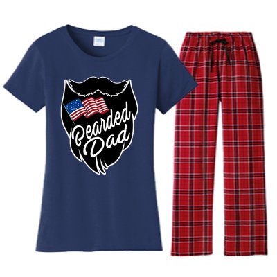 Bearded Dad With American Flag Funny Fathers Day Gift Women's Flannel Pajama Set