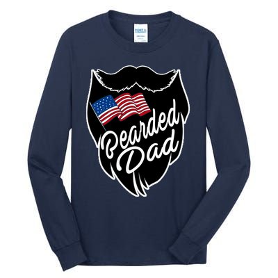 Bearded Dad With American Flag Funny Fathers Day Gift Tall Long Sleeve T-Shirt