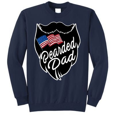 Bearded Dad With American Flag Funny Fathers Day Gift Tall Sweatshirt