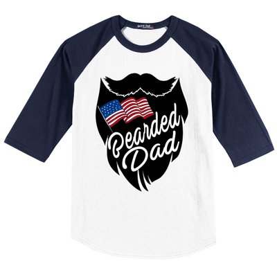 Bearded Dad With American Flag Funny Fathers Day Gift Baseball Sleeve Shirt