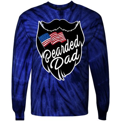 Bearded Dad With American Flag Funny Fathers Day Gift Tie-Dye Long Sleeve Shirt