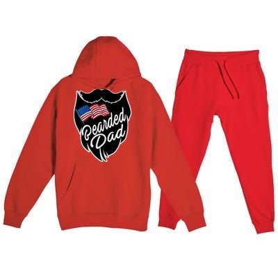 Bearded Dad With American Flag Funny Fathers Day Gift Premium Hooded Sweatsuit Set