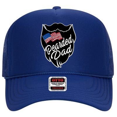 Bearded Dad With American Flag Funny Fathers Day Gift High Crown Mesh Back Trucker Hat