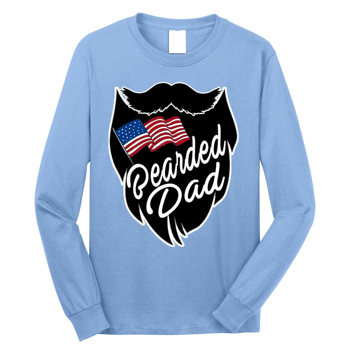 Bearded Dad With American Flag Funny Fathers Day Gift Long Sleeve Shirt