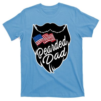 Bearded Dad With American Flag Funny Fathers Day Gift T-Shirt