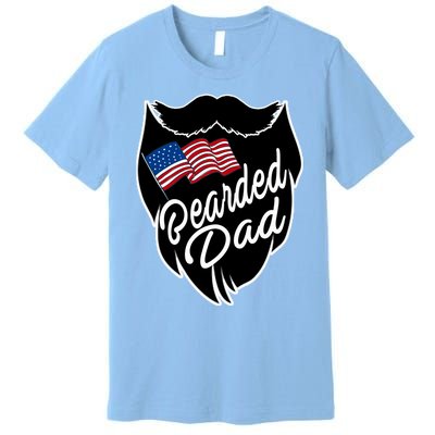 Bearded Dad With American Flag Funny Fathers Day Gift Premium T-Shirt