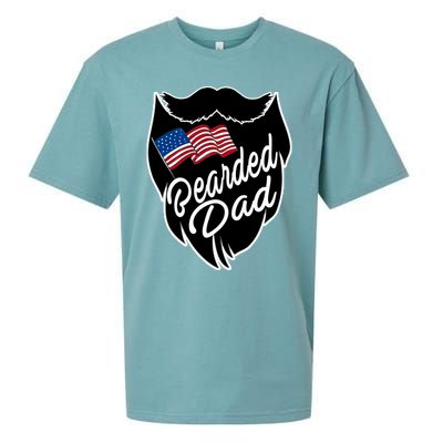 Bearded Dad With American Flag Funny Fathers Day Gift Sueded Cloud Jersey T-Shirt