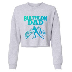 Biathlon Dad Winter Sports Snow Biathlete Cross Country Ski Gift Cropped Pullover Crew