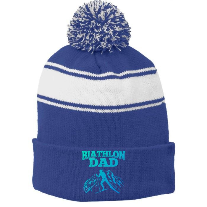 Biathlon Dad Winter Sports Snow Biathlete Cross Country Ski Gift Stripe Pom Pom Beanie