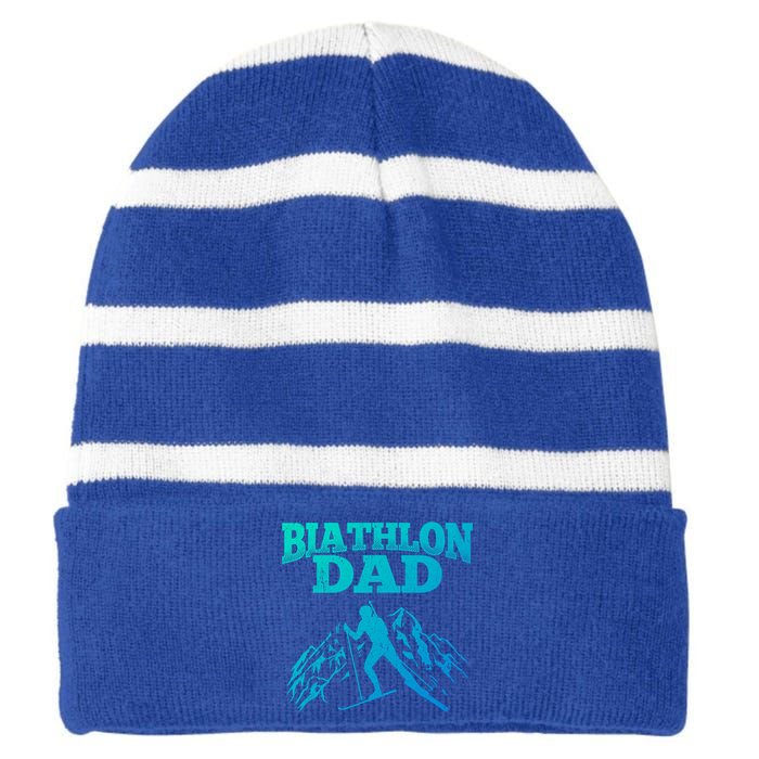 Biathlon Dad Winter Sports Snow Biathlete Cross Country Ski Gift Striped Beanie with Solid Band