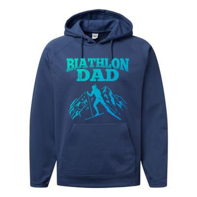 Biathlon Dad Winter Sports Snow Biathlete Cross Country Ski Gift Performance Fleece Hoodie