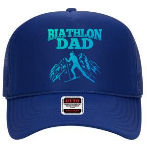 Biathlon Dad Winter Sports Snow Biathlete Cross Country Ski Gift High Crown Mesh Back Trucker Hat