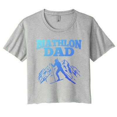 Biathlon Dad Winter Sports Snow Biathlete Cross Country Ski Gift Women's Crop Top Tee