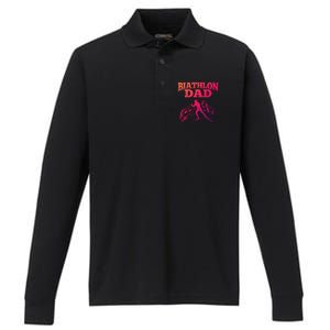 Biathlon Dad Winter Sports Snow Biathlete Cross Country Ski Gift Performance Long Sleeve Polo