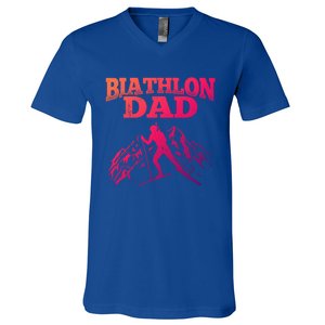 Biathlon Dad Winter Sports Snow Biathlete Cross Country Ski Gift V-Neck T-Shirt