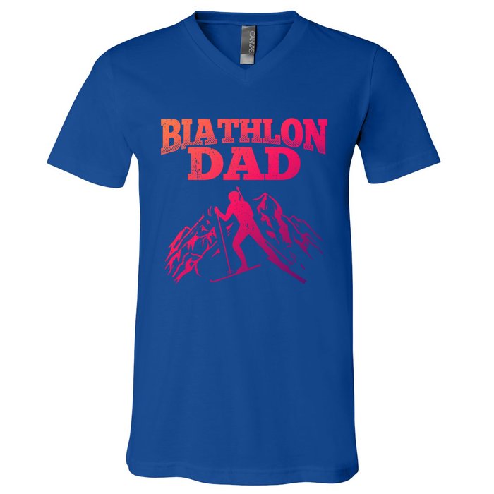 Biathlon Dad Winter Sports Snow Biathlete Cross Country Ski Gift V-Neck T-Shirt