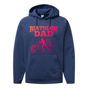 Biathlon Dad Winter Sports Snow Biathlete Cross Country Ski Gift Performance Fleece Hoodie