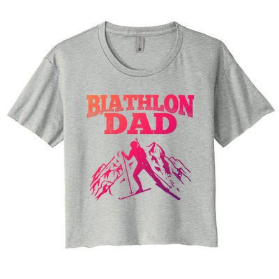 Biathlon Dad Winter Sports Snow Biathlete Cross Country Ski Gift Women's Crop Top Tee