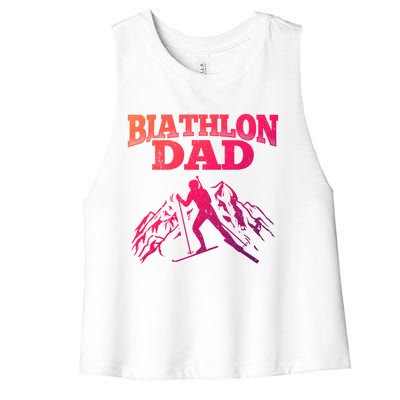 Biathlon Dad Winter Sports Snow Biathlete Cross Country Ski Gift Women's Racerback Cropped Tank