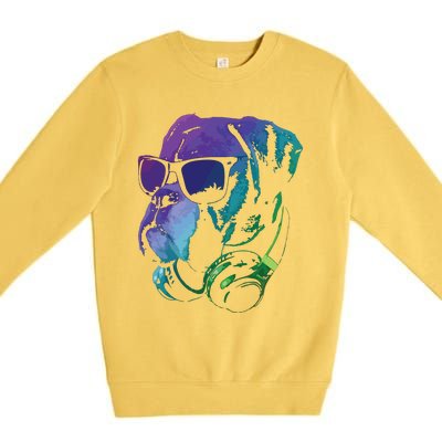 Boxer Dog With Sunglasses And Headphones Premium Crewneck Sweatshirt