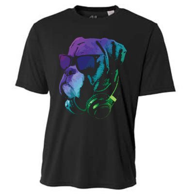 Boxer Dog With Sunglasses And Headphones Cooling Performance Crew T-Shirt