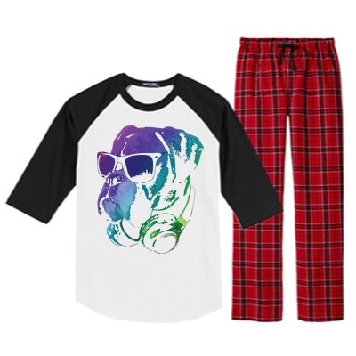 Boxer Dog With Sunglasses And Headphones Raglan Sleeve Pajama Set