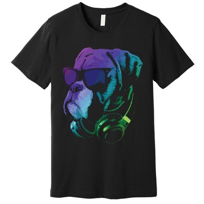 Boxer Dog With Sunglasses And Headphones Premium T-Shirt