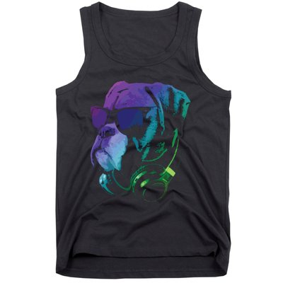 Boxer Dog With Sunglasses And Headphones Tank Top