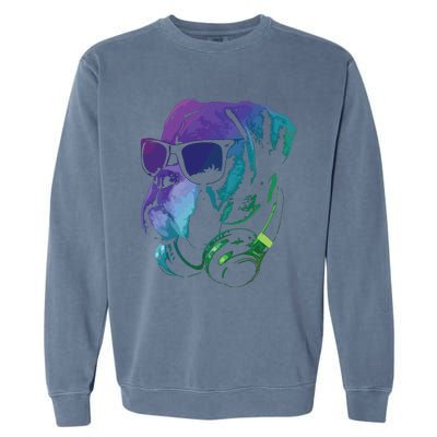 Boxer Dog With Sunglasses And Headphones Garment-Dyed Sweatshirt